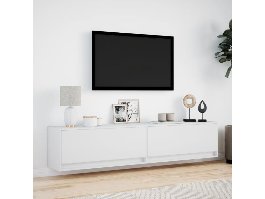 Meuble TV blanc avec éclairage LED, 180 x 31 x 38 cm