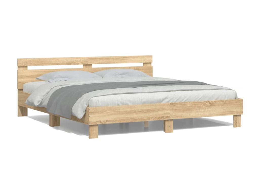 Cadre de lit naturel avec éclairage LED, 203 x 165 x 70 cm