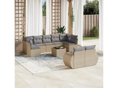 Ensemble de mobilier de jardin beige 10 pièces avec coussins, 62 x 62 x 69 cm