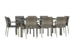 Ensemble de mobilier de jardin gris 9 pièces avec coussins, 190 x 90 x 75 cm