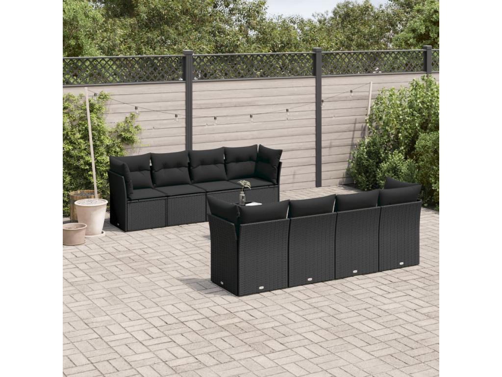 Ensemble de mobilier de jardin noir 9 pièces avec coussins, 55 x 55 x 37 cm - dlz1766568954635