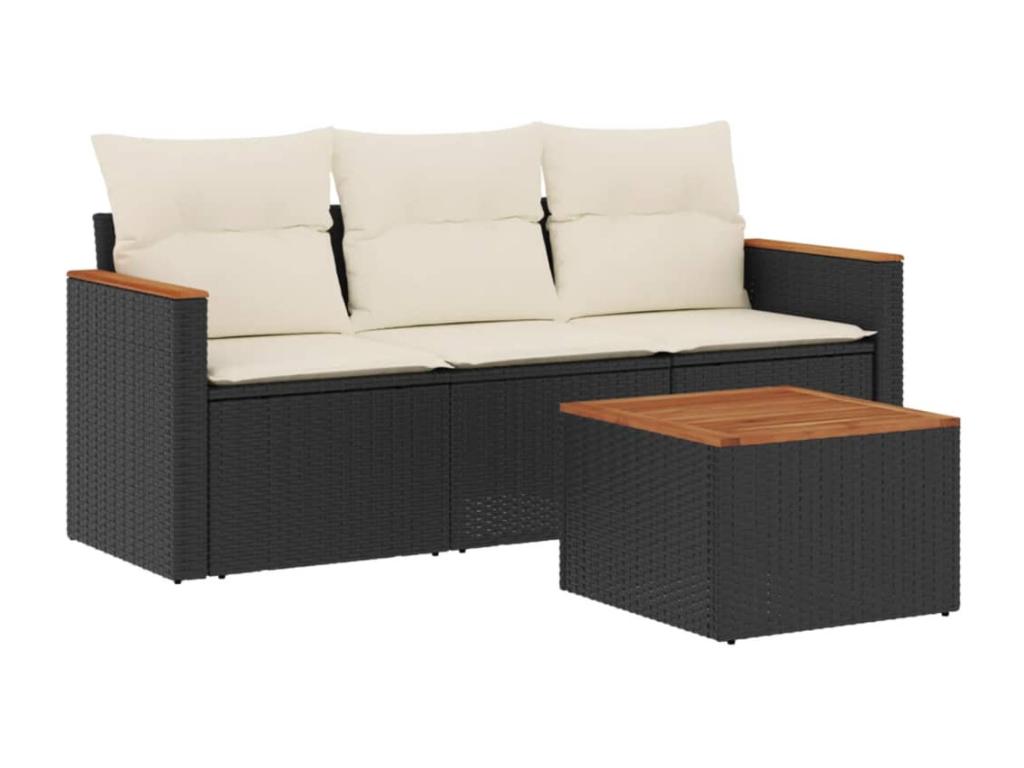 Ensemble de mobilier de jardin noir 4 pièces avec coussins, 55 x 62 x 69 cm