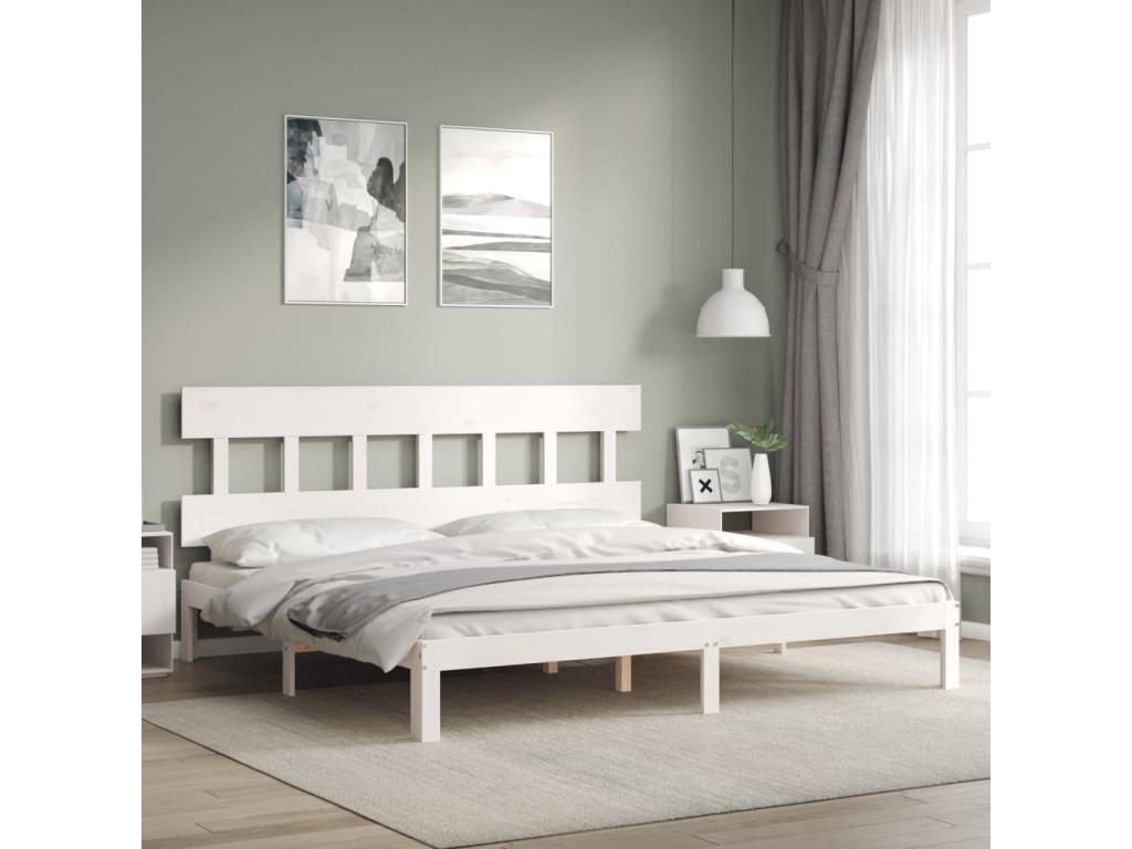 Cadre de lit blanc, 203,5 x 183,5 x 81 cm