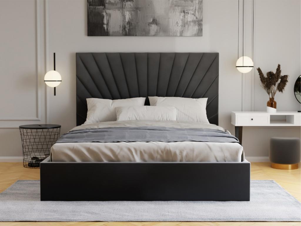 Cadre de lit coffre en velours gris, 193 x 214 x 120 cm