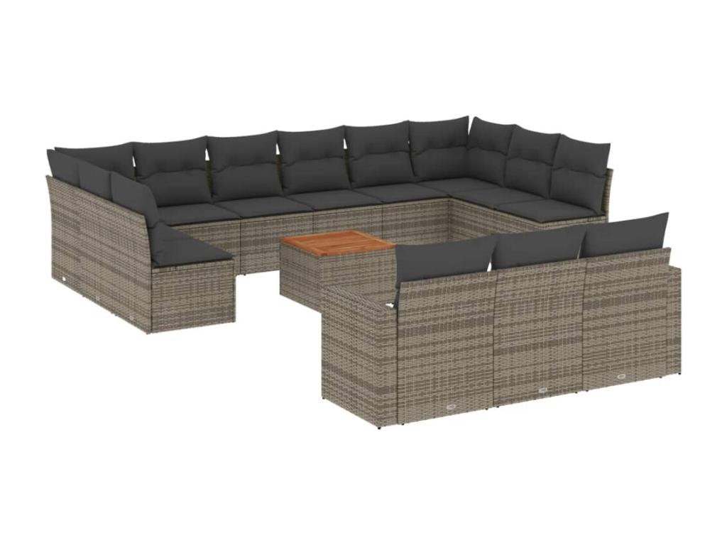 Ensemble de mobilier de jardin gris 14 pièces avec coussins, 62 x 62 x 69 cm