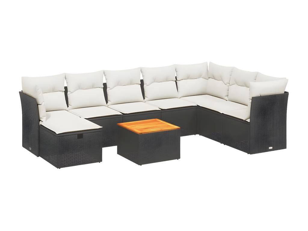Ensemble de mobilier de jardin noir 9 pièces avec coussins, 55 x 55 x 37 cm