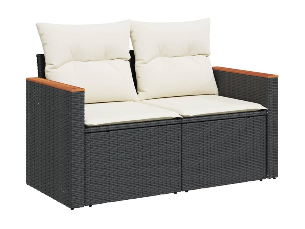 Ensemble de mobilier de jardin noir 4 pièces avec coussins, 55 x 62 x 69 cm