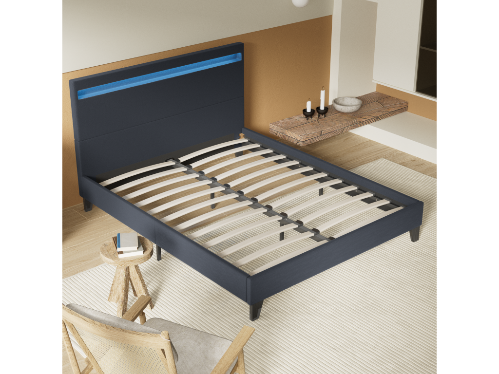 Cadre de lit noir avec éclairage LED, 215 x 151 x 90 cm