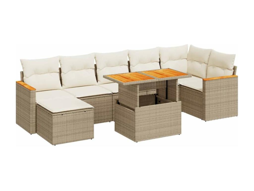Ensemble de mobilier de jardin beige 8 pièces avec coussins, 62 x 69 x 62 cm