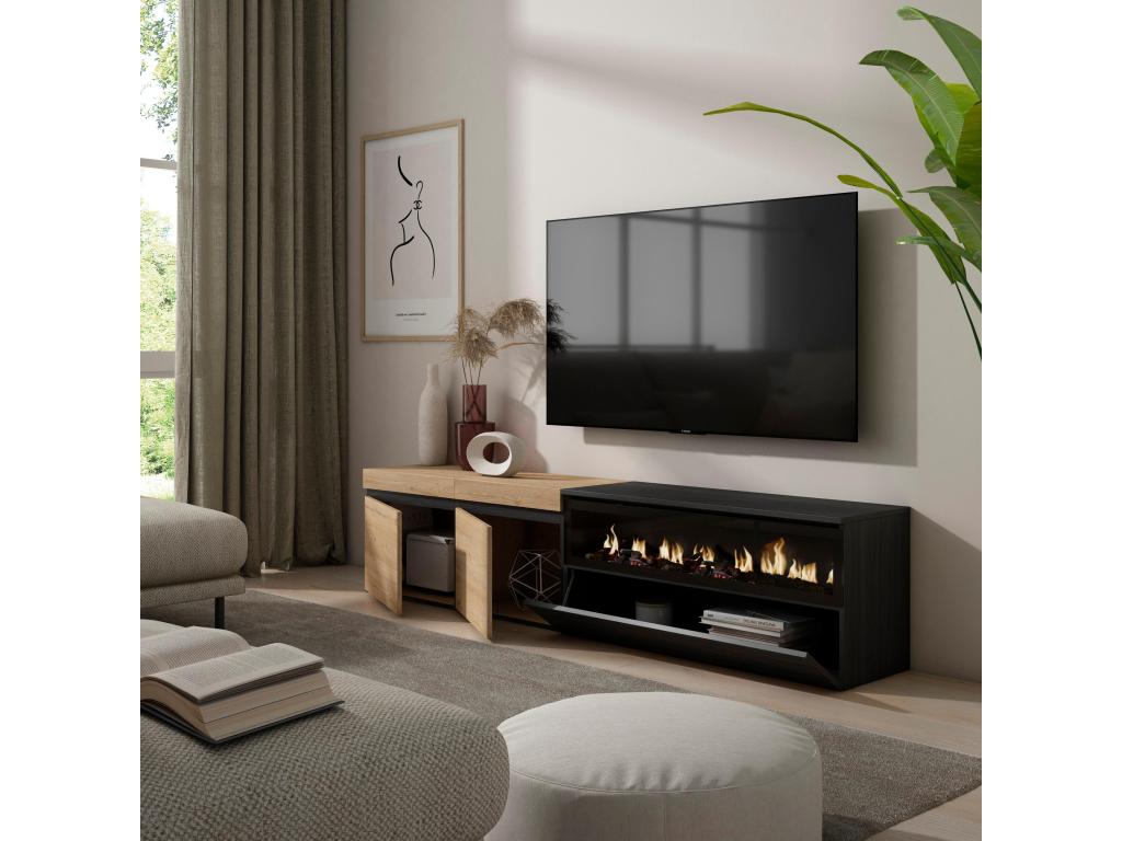 Meuble TV électrique naturel, 203 x 34,6 x 45 cm