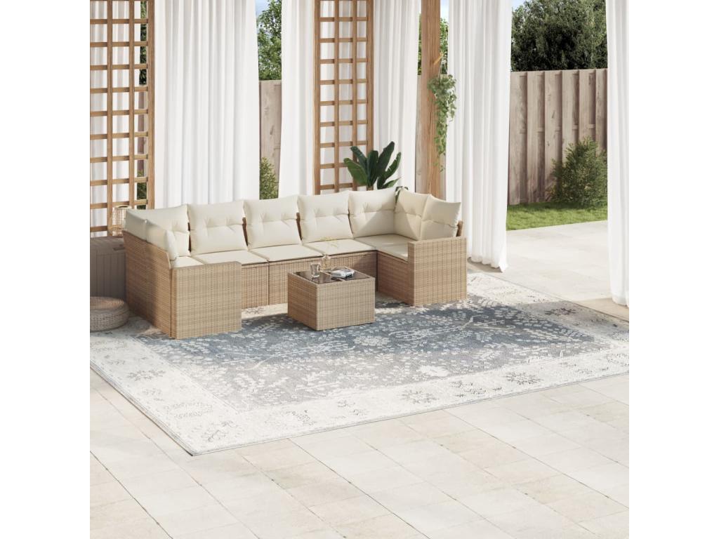 Ensemble de mobilier de jardin beige 8 pièces avec coussins, 55 x 55 x 37 cm