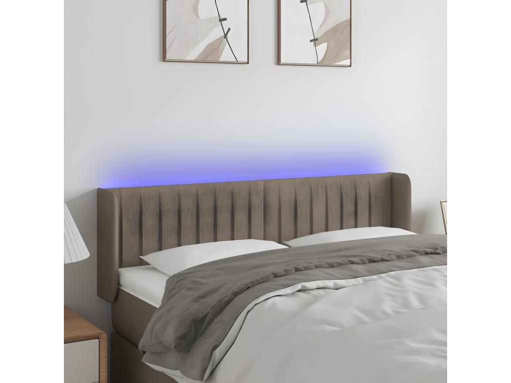 Cadre de lit en tissu taupe avec éclairage LED, 147 x 16 x 88 cm