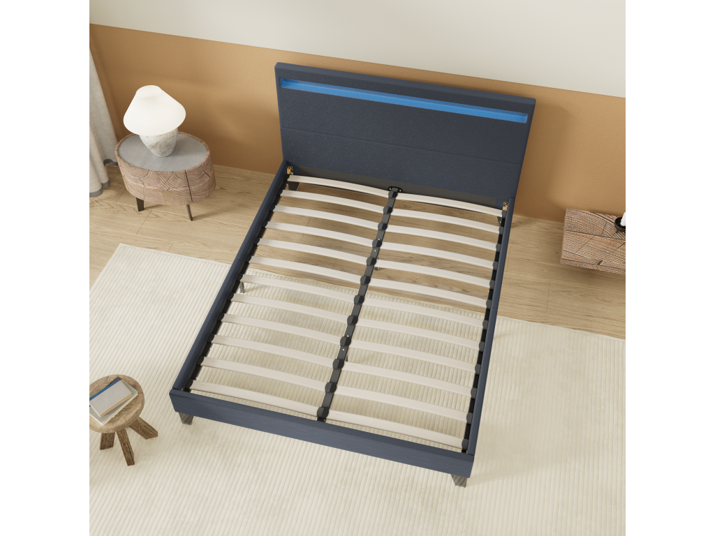 Cadre de lit noir avec éclairage LED, 215 x 151 x 90 cm