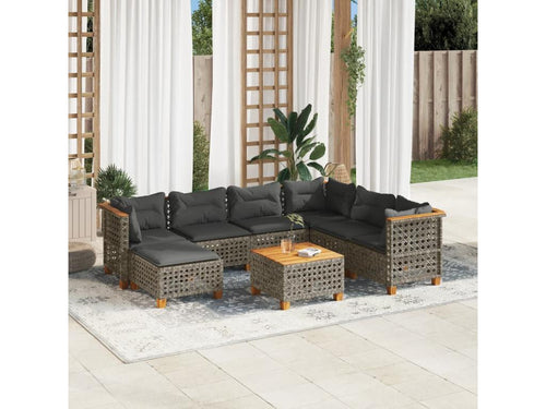 Ensemble de mobilier de jardin gris 8 pièces avec coussins, 55 x 69 x 62 cm