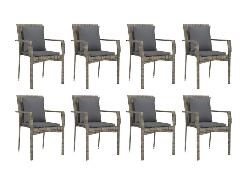 Ensemble de mobilier de jardin gris 9 pièces avec coussins, 190 x 90 x 75 cm