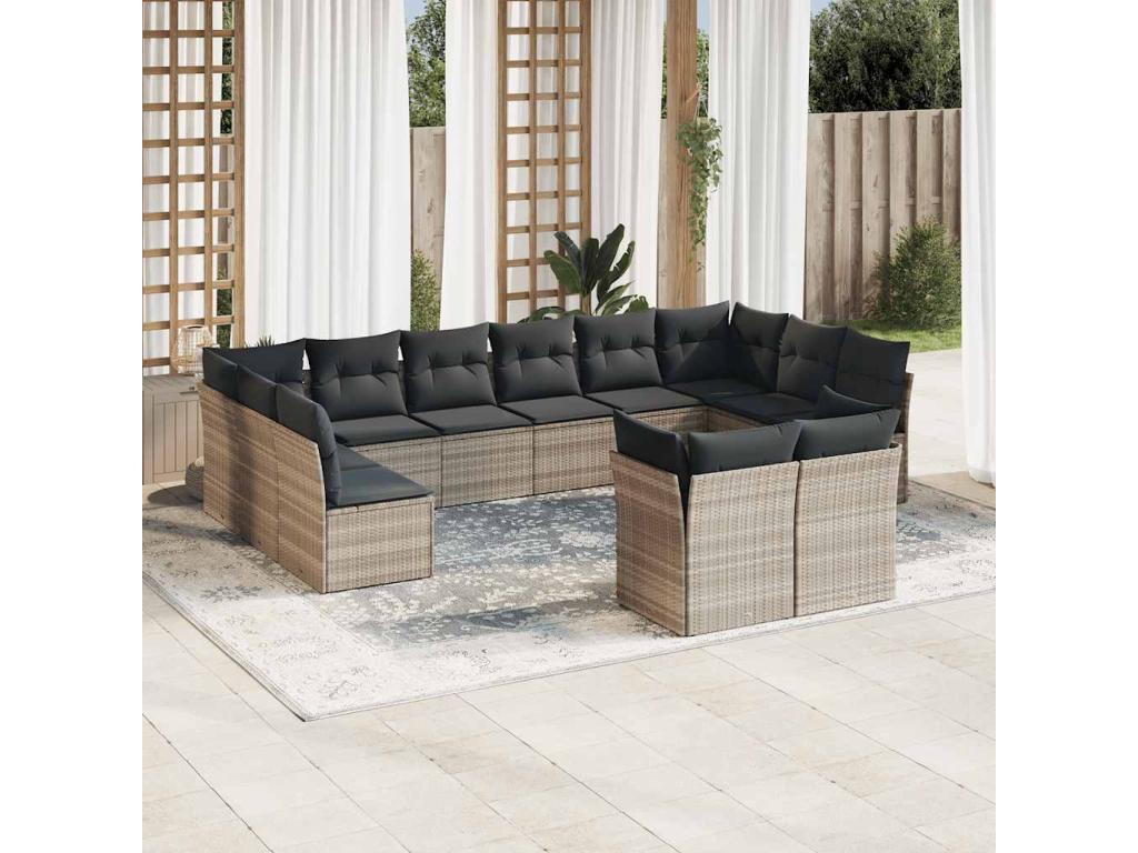 Ensemble de mobilier de jardin gris 12 pièces avec coussins, 62 x 69 x 62 cm