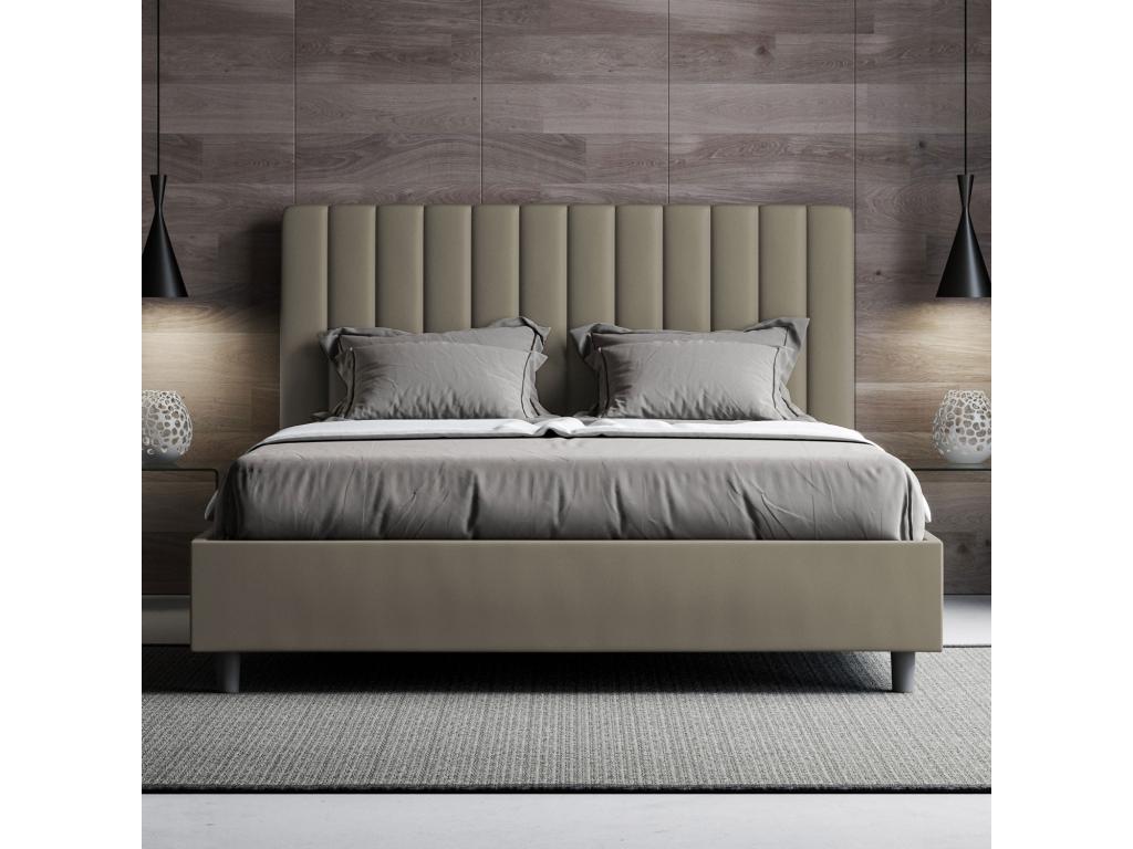 Sommier en similicuir marron, 175 x 220 x 122 cm