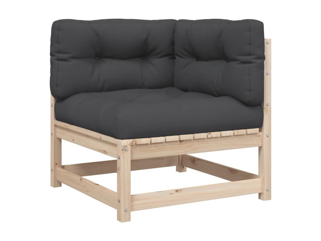 Ensemble de mobilier de jardin 3 pièces en pin brun avec coussins, 62 x 62 x 69 cm