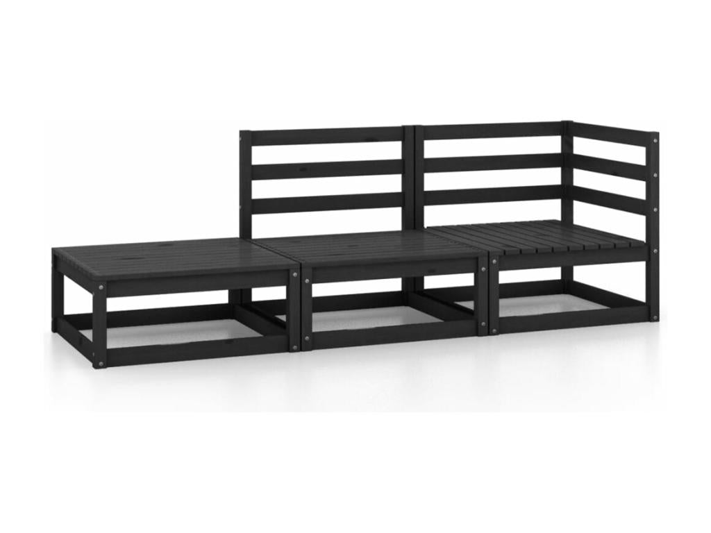 Ensemble de mobilier de jardin 3 pièces en pin noir, 70 x 70 x 67 cm