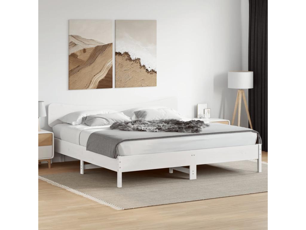 Cadre de lit en bois massif blanc, 185,5 x 3,5 x 81 cm