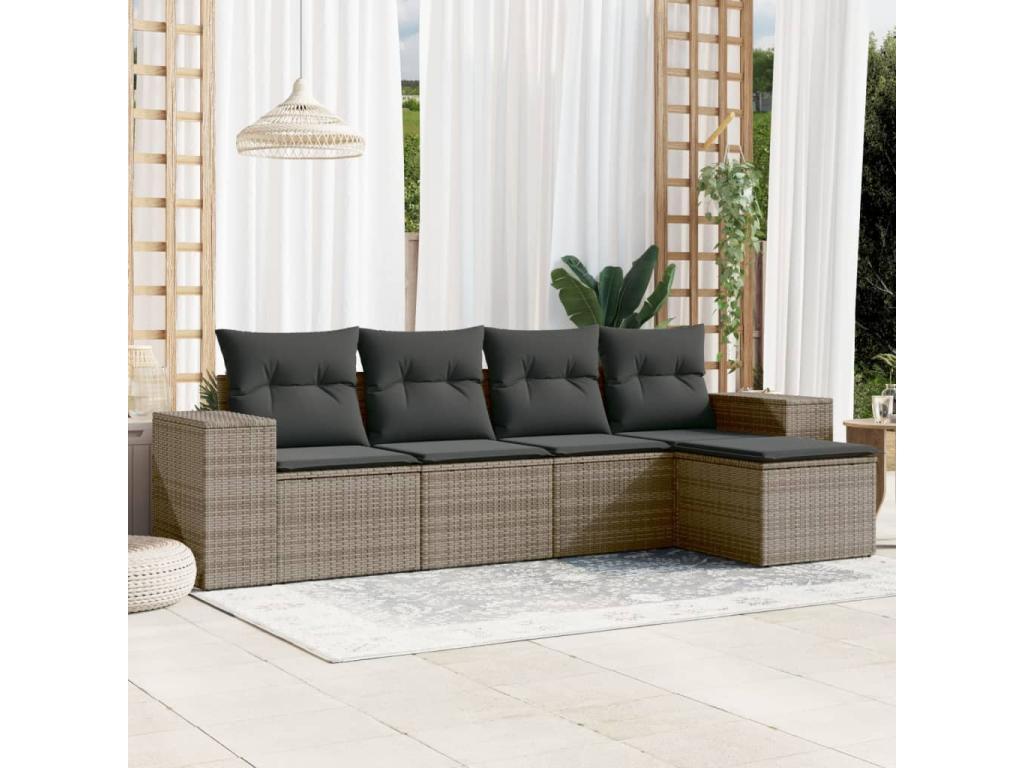 Ensemble de mobilier de jardin gris 5 pièces avec coussins, 66 x 62 x 70,5 cm