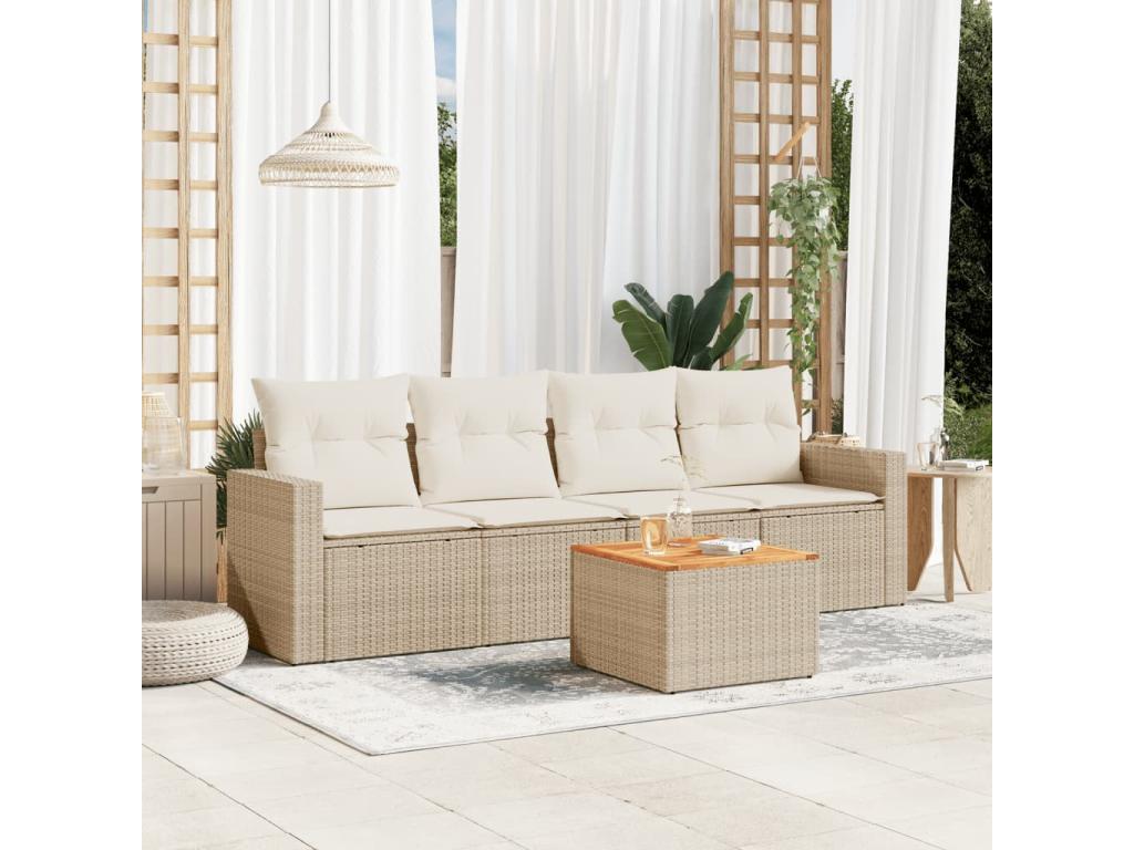 Ensemble de mobilier de jardin beige 5 pièces avec coussins, 55 x 55 x 37 cm