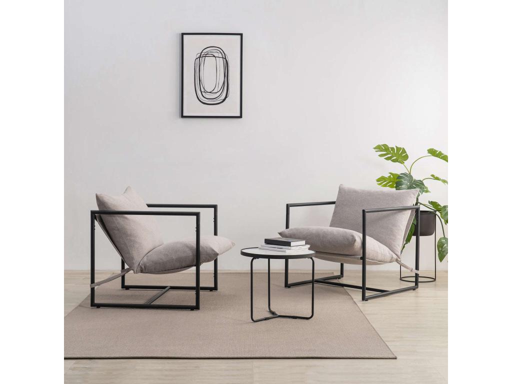 Fauteuil d'appoint en métal beige avec coussins, 78 x 78 x 69 cm