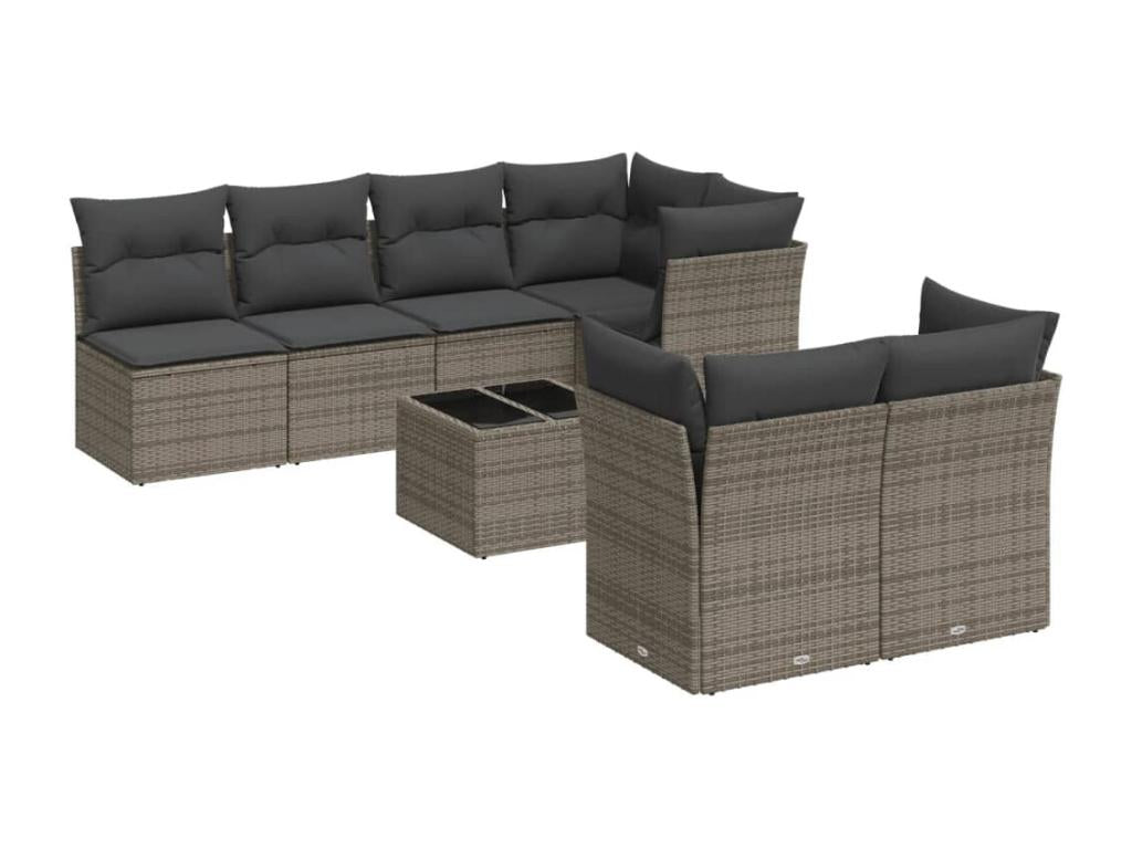 Ensemble de mobilier de jardin gris 8 pièces avec coussins, 55 x 62 x 69 cm