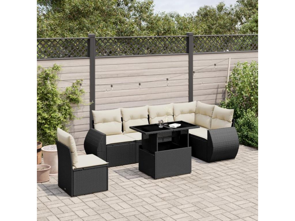 Ensemble de mobilier de jardin noir 7 pièces avec coussins, 100 x 55 x 73 cm