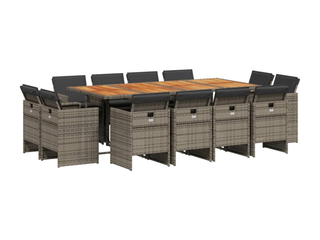Ensemble de mobilier de jardin gris 13 pièces avec coussins, 63 x 62 x 40 cm