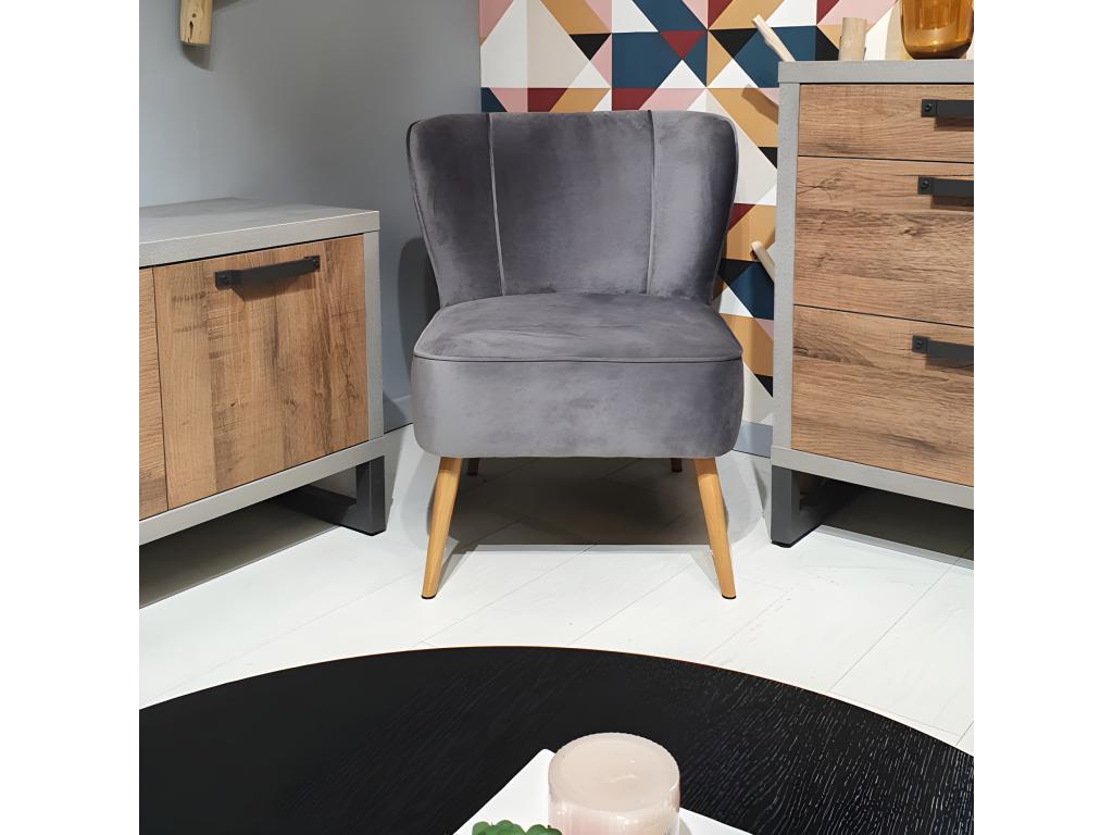 Fauteuil d'appoint en velours gris, 58 x 70 x 81 cm