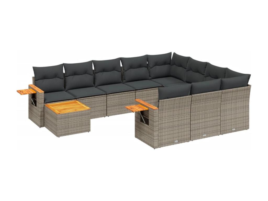 Ensemble de mobilier de jardin gris 11 pièces avec coussins, 62 x 62 x 69 cm