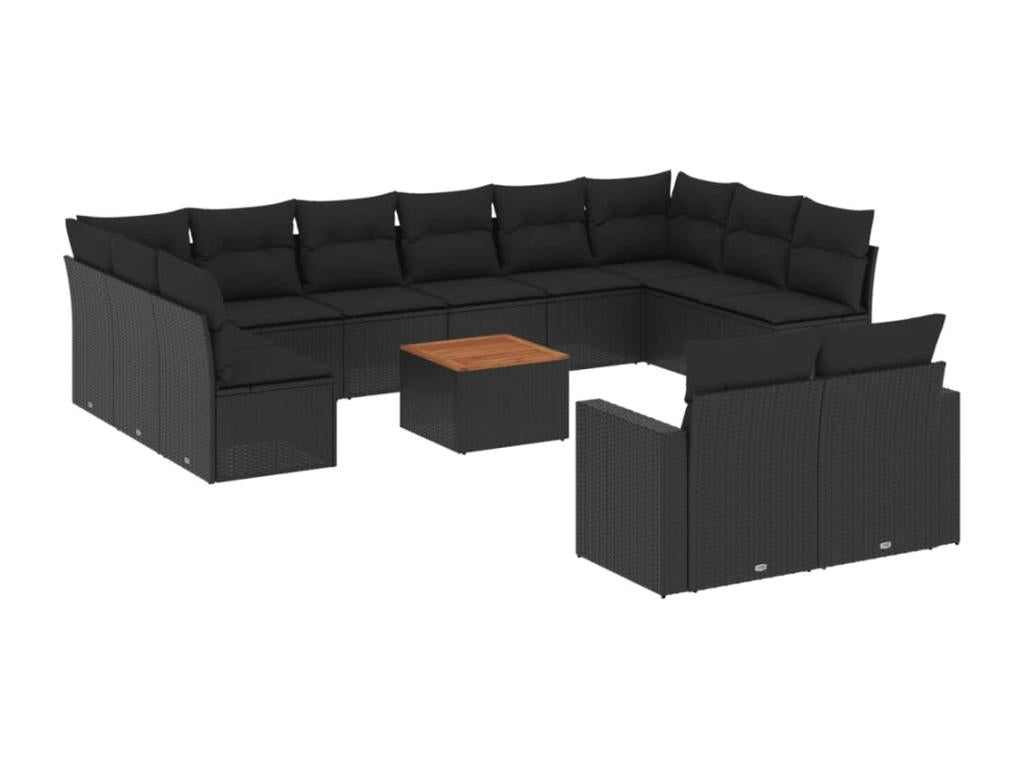 Ensemble de mobilier de jardin noir 13 pièces avec coussins, 62 x 62 x 69 cm