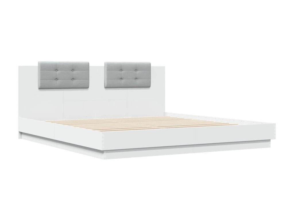 Cadre de lit blanc avec éclairage LED, 203 x 203,5 x 84 cm