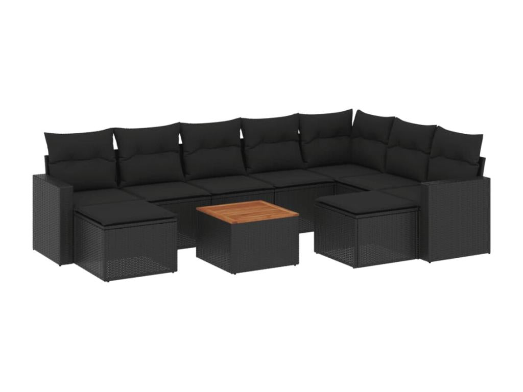 Ensemble de mobilier de jardin noir 10 pièces avec coussins, 55 x 62 x 69 cm