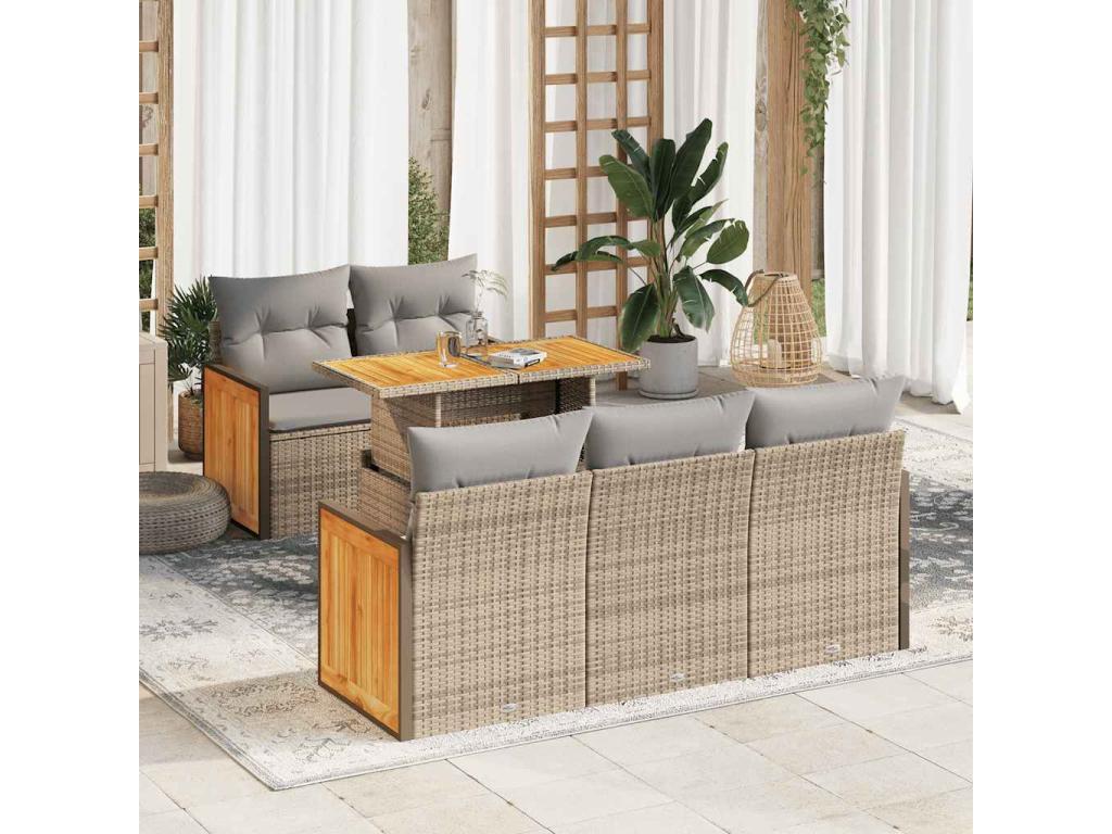 Ensemble de mobilier de jardin beige 6 pièces avec coussins, 55 x 55 x 37 cm