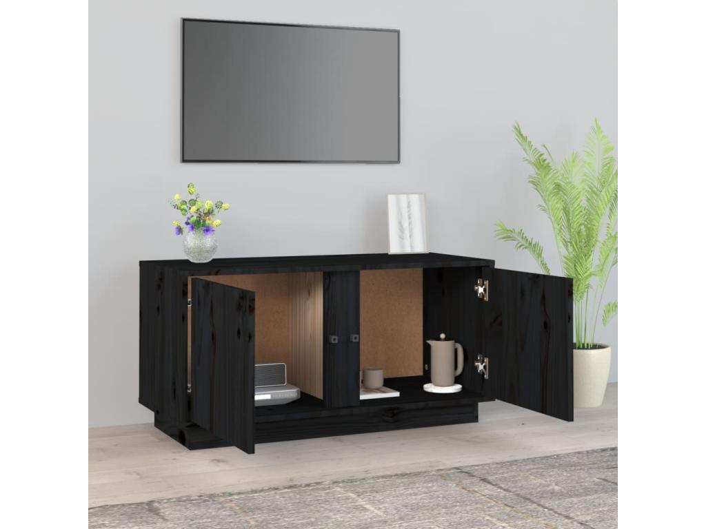 Meuble TV en pin noir, 80 x 35 x 40,5 cm