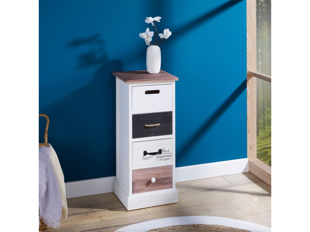 Étagère blanche avec rangement, 4 tiroirs, 29 x 27 x 63 cm