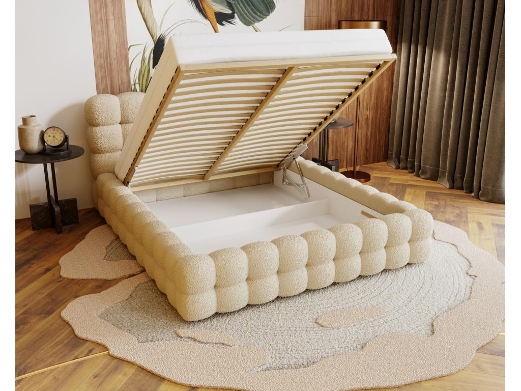 Sommier en tissu beige avec rangement, 225 x 220 x 90 cm