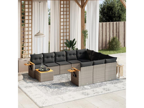 Ensemble de mobilier de jardin gris 11 pièces avec coussins, 62 x 62 x 69 cm