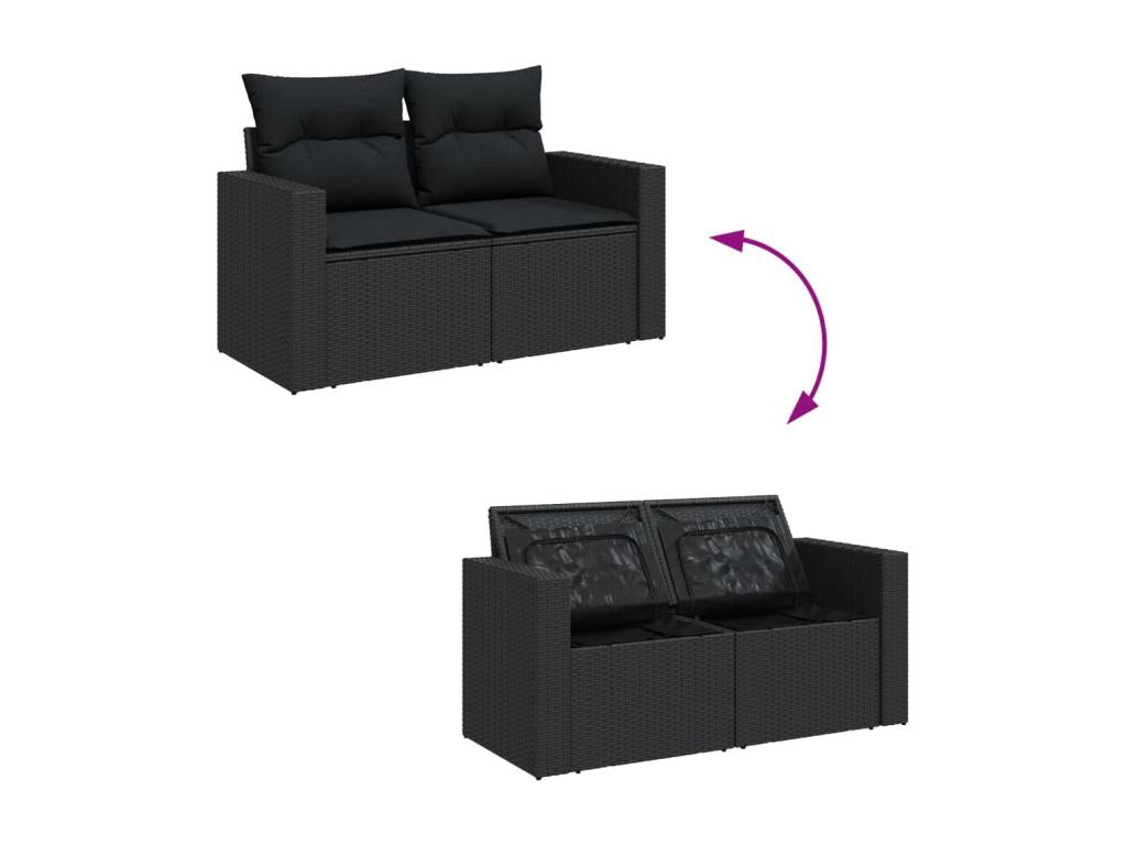 Ensemble de mobilier de jardin noir 13 pièces avec coussins, 62 x 62 x 69 cm