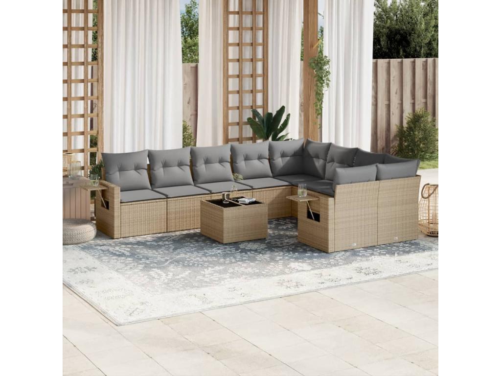 Ensemble de mobilier de jardin beige 10 pièces avec coussins, 55 x 55 x 37 cm - dlz1766569340842