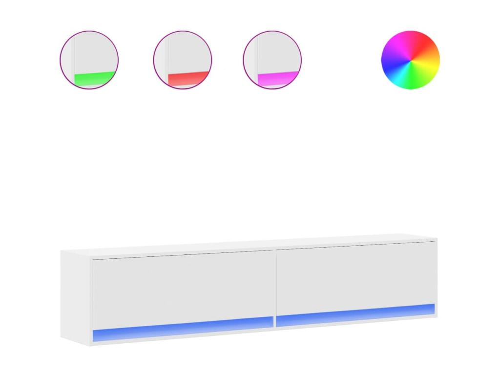 Meuble TV blanc avec éclairage LED, 180 x 31 x 38 cm