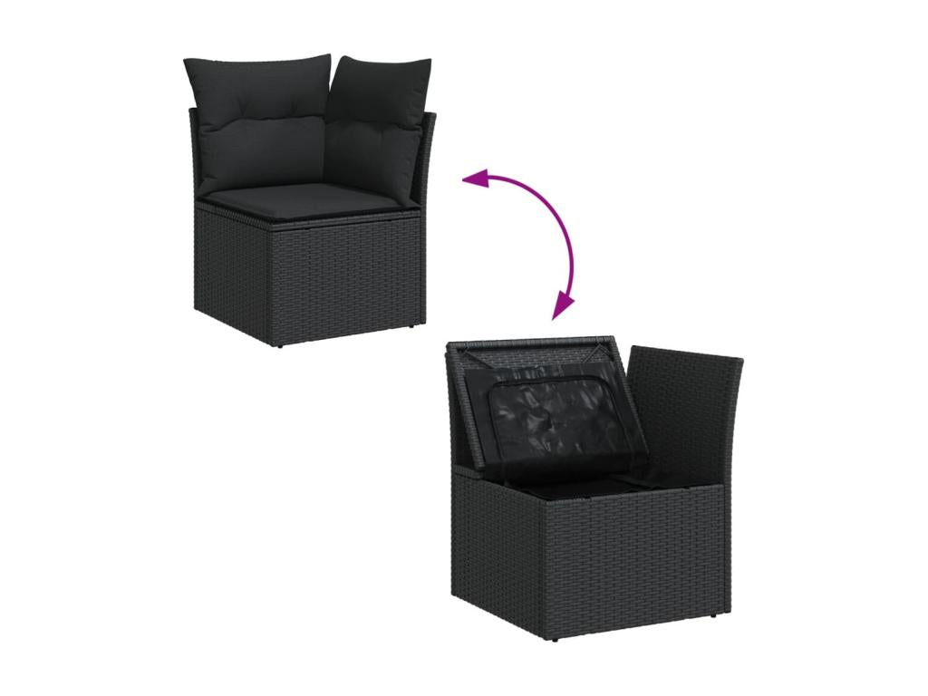 Ensemble de mobilier de jardin noir 10 pièces avec coussins, 55 x 62 x 69 cm