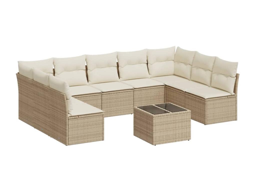 Ensemble de mobilier de jardin beige 10 pièces avec coussins, 55 x 55 x 37 cm