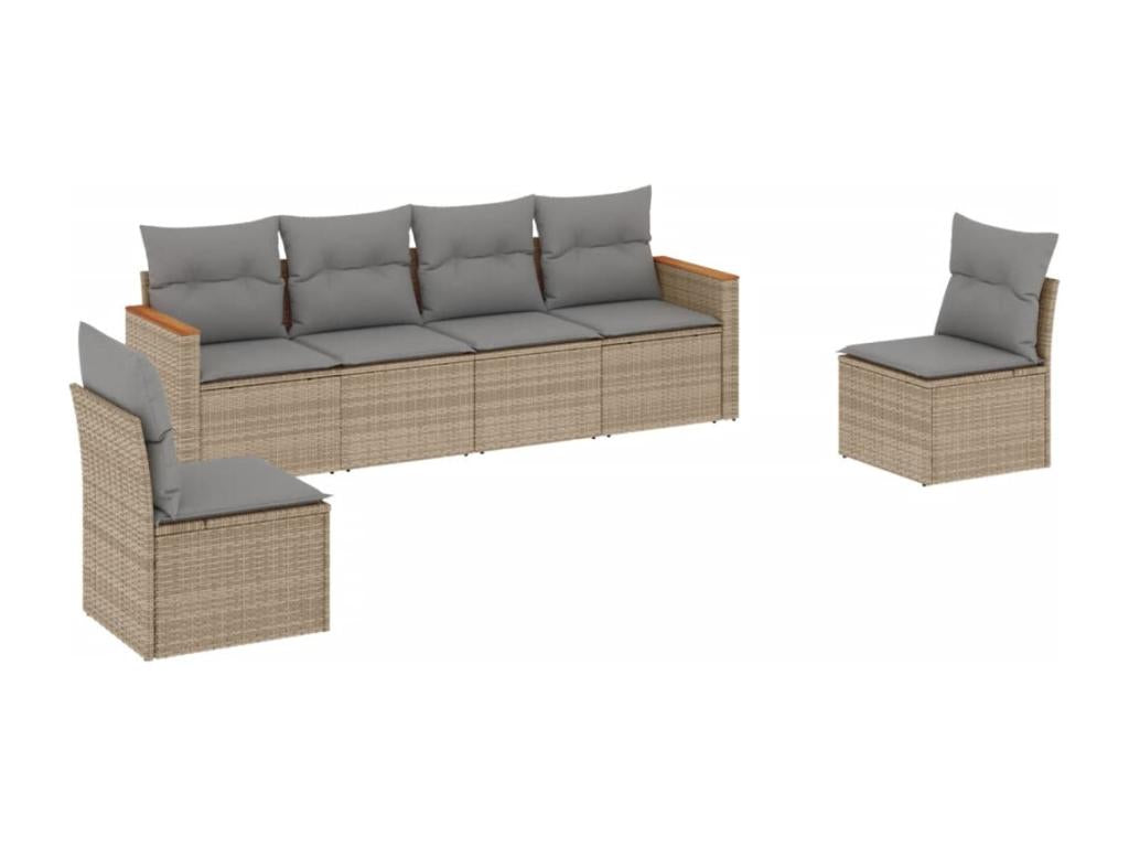Ensemble de mobilier de jardin beige 6 pièces avec coussins, 62 x 62 x 69 cm
