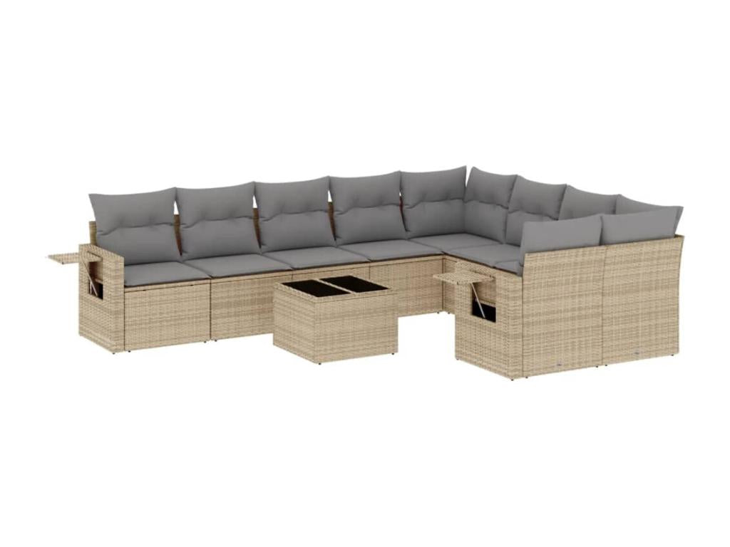 Ensemble de mobilier de jardin beige 10 pièces avec coussins, 55 x 55 x 37 cm - dlz1766569340842