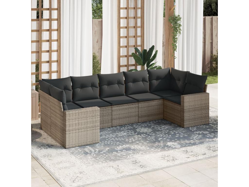 Ensemble de mobilier de jardin gris 7 pièces avec coussins, 62 x 62 x 69 cm