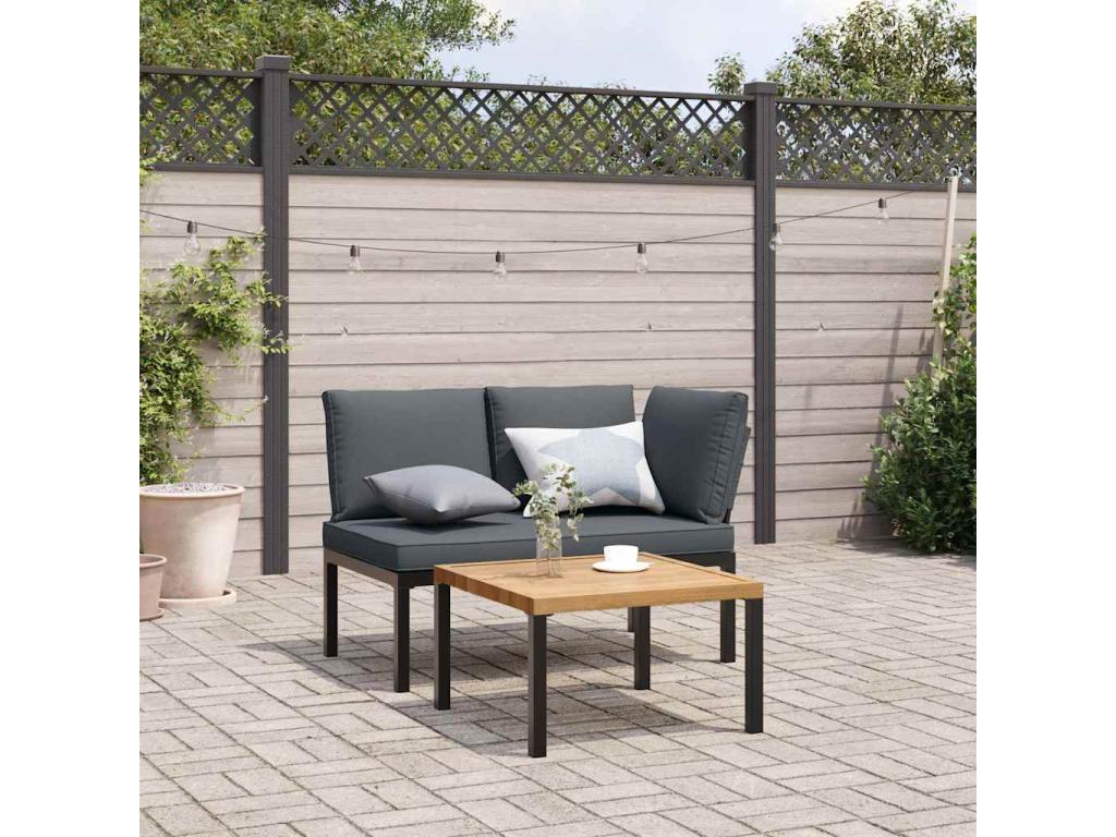 Ensemble de mobilier de jardin noir 2 pièces avec coussins, 62 x 69 x 62 cm