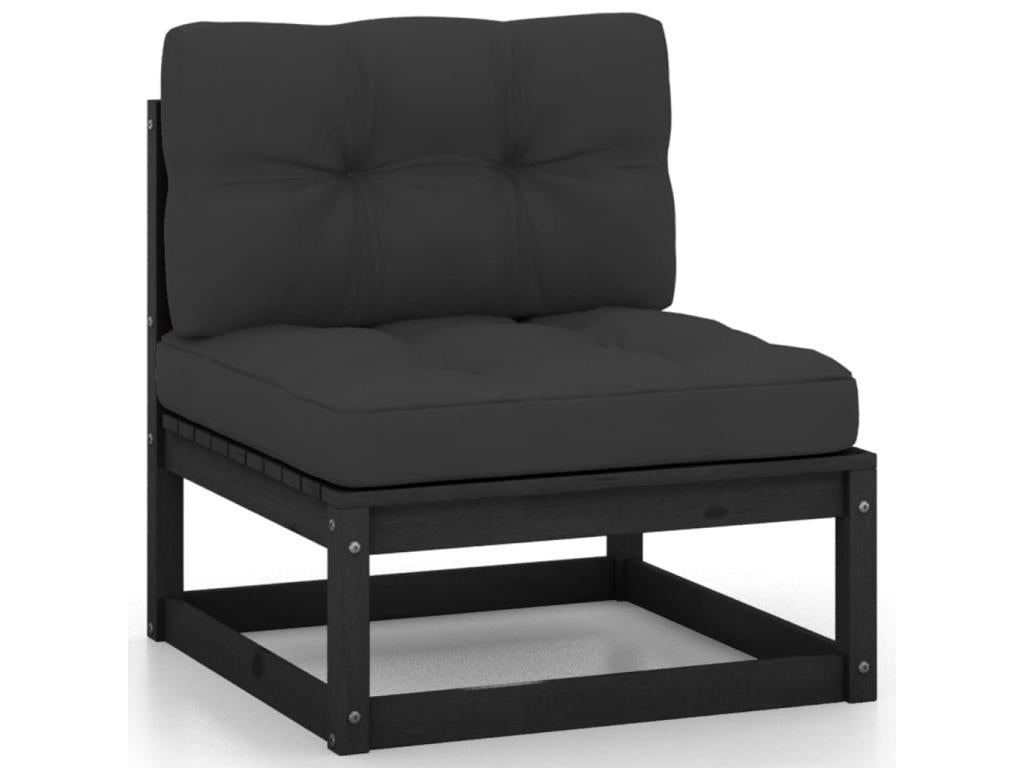 Ensemble de mobilier de jardin 9 pièces en pin noir avec coussins, 63,5 x 63,5 x 62,5 cm